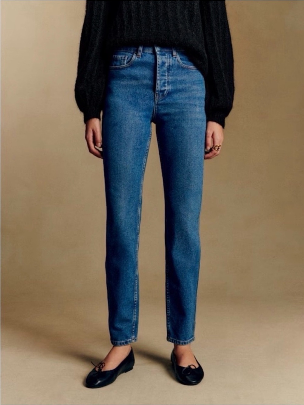 Sézane Brut Sexy High-Rise Straight Jeans in Medium Blue S 38/6 Parisian style